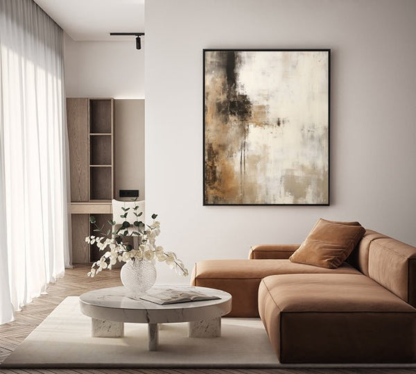 Abstracto Beige con Negro cuadro decorativo moderno para hogar | Studio MagArt