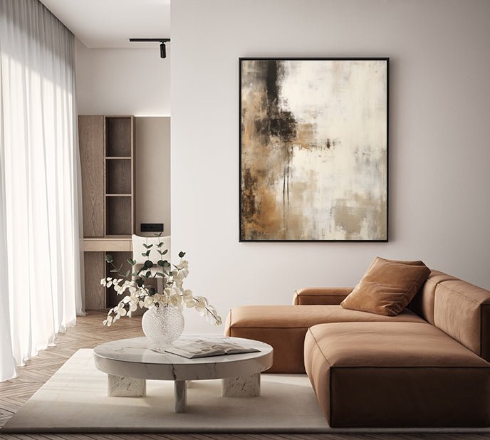 Abstracto Beige con Negro cuadro decorativo moderno para hogar | Studio MagArt