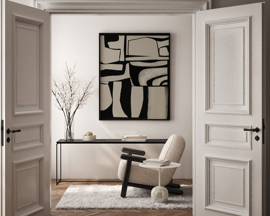 Abstracto Beige con Negro cuadro decorativo moderno para hogar | Studio MagArt