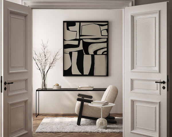 Abstracto Beige con Negro cuadro decorativo moderno para hogar | Studio MagArt