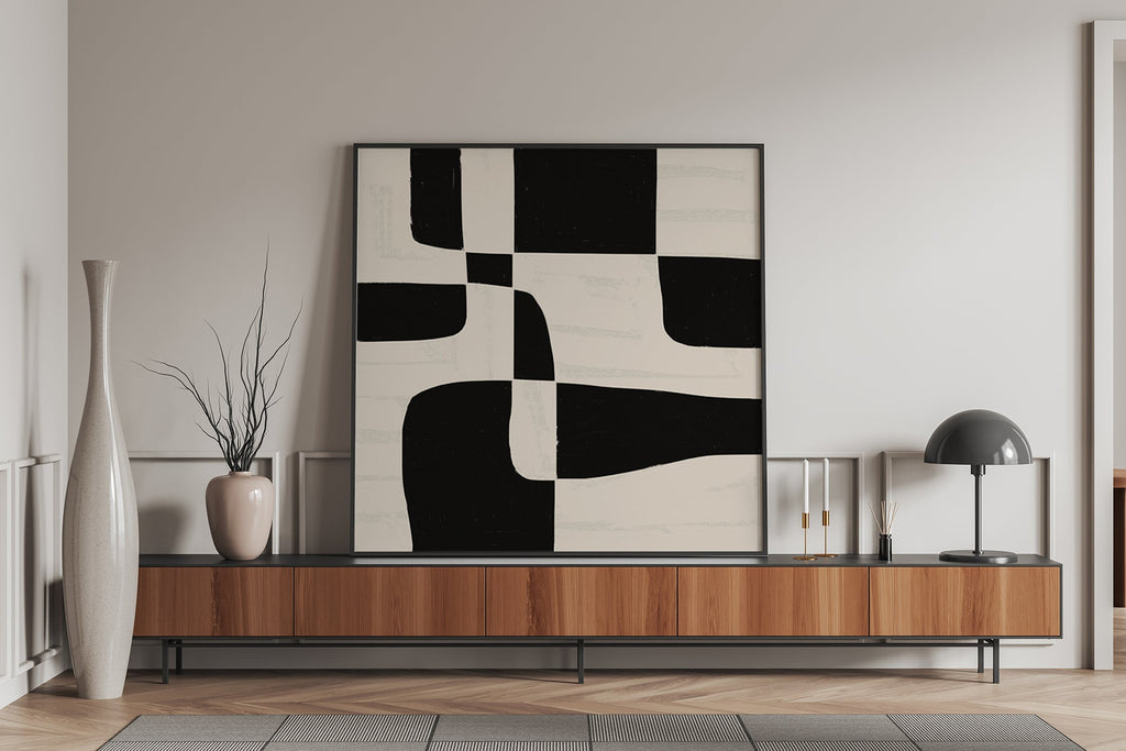 Abstracto Negro Rayas Blancas cuadro decorativo moderno para hogar | Studio MagArt