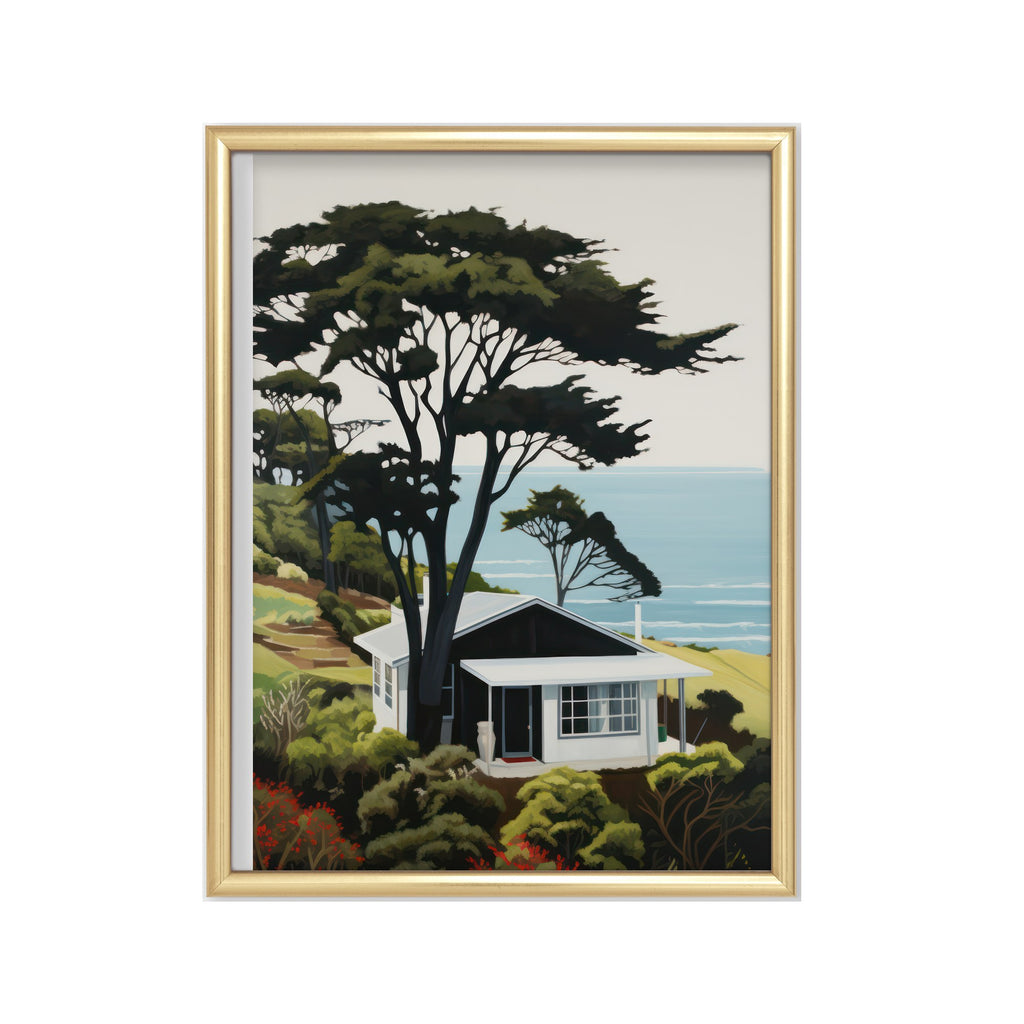 Casa en la Costa – cuadro decorativo con marco dorado | Studio MagArt