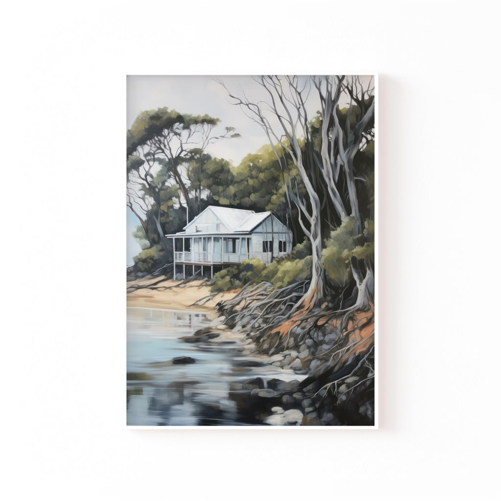 Casa junto al Río – cuadro decorativo con marco blanco | Studio MagArt