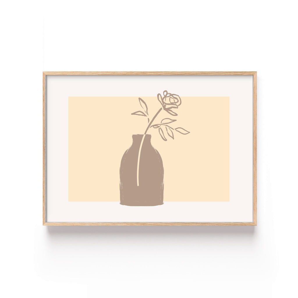 Florero con Rosa – cuadro decorativo con marco natural | Studio MagArt