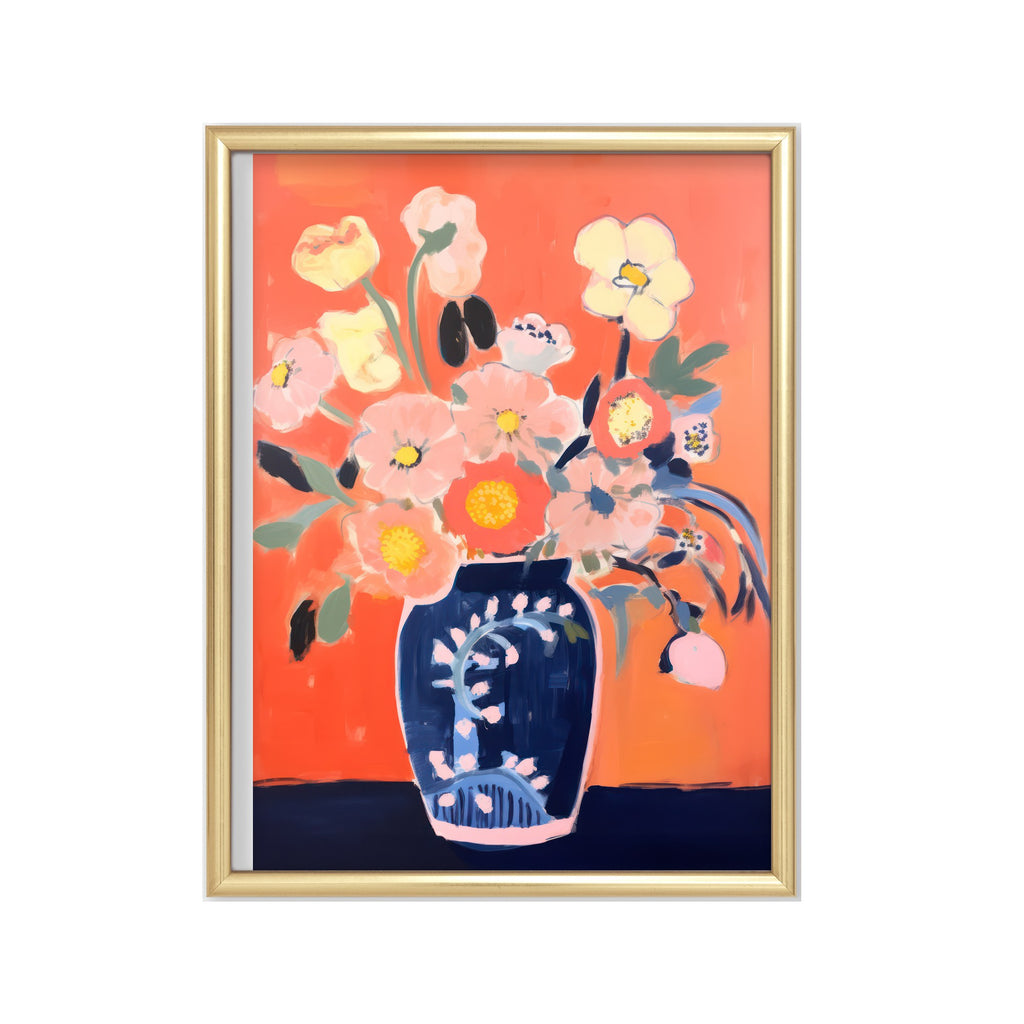 Flores en Coral – cuadro decorativo con marco dorado | Studio MagArt