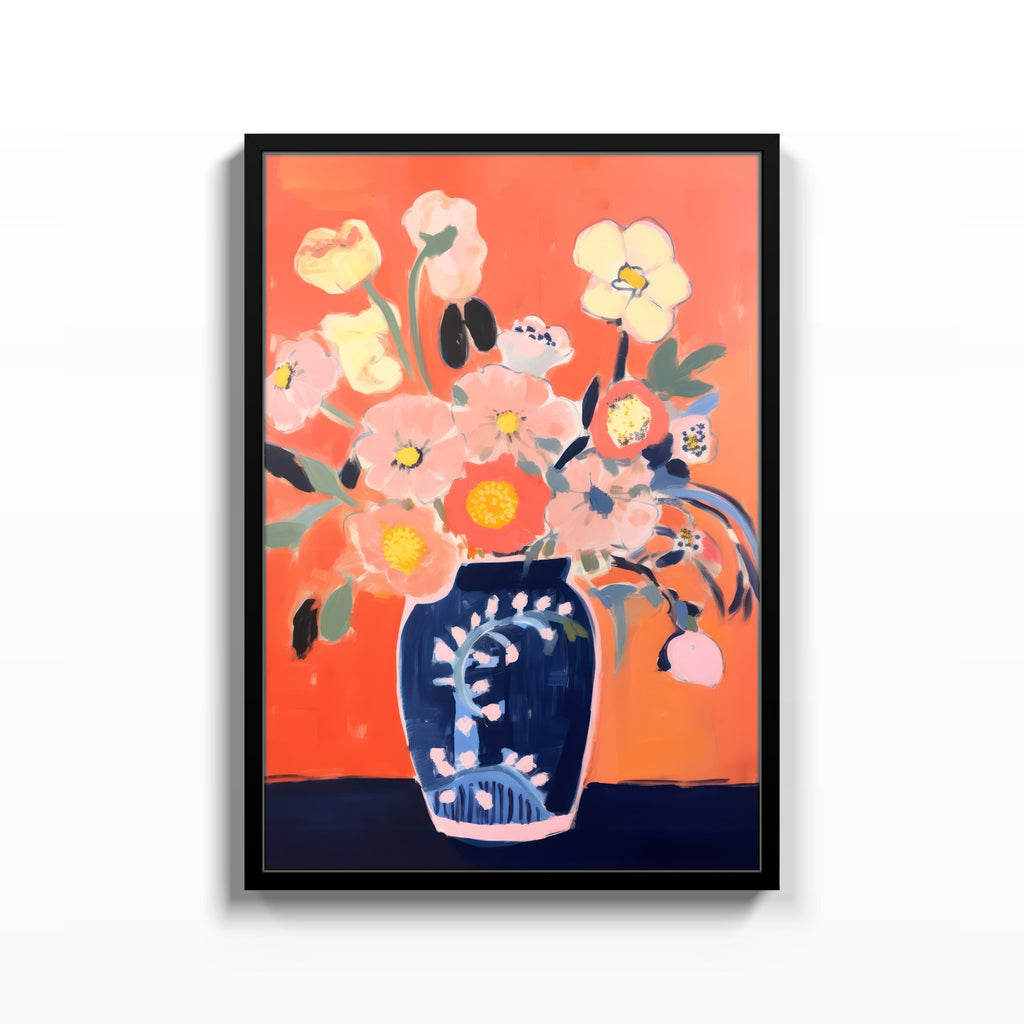 Flores en Coral – cuadro decorativo con marco negro | Studio MagArt