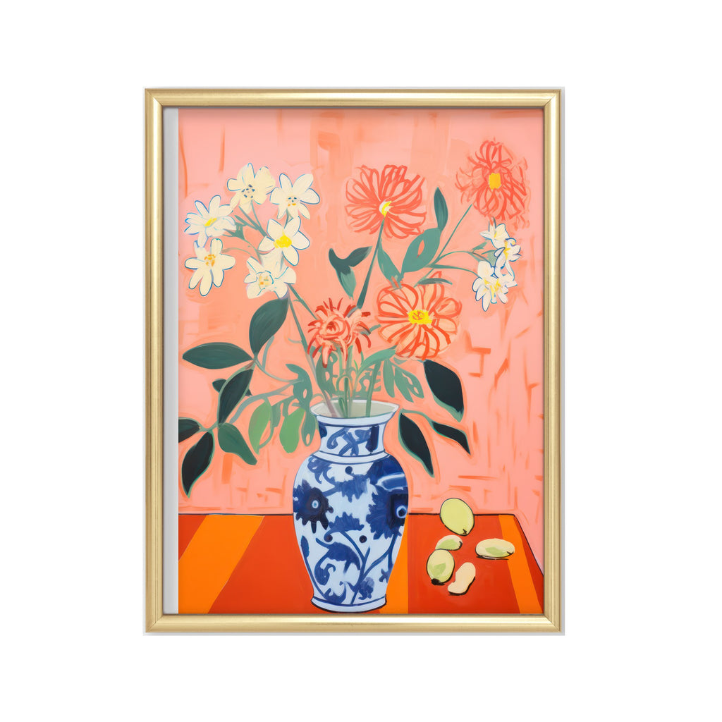 Flores en Talavera – cuadro decorativo con marco dorado | Studio MagArt