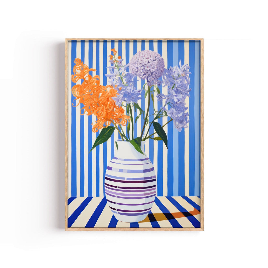 Flores y Rayas Azules cuadro decorativo para sala moderna | arte para hogar | Studio MagArt