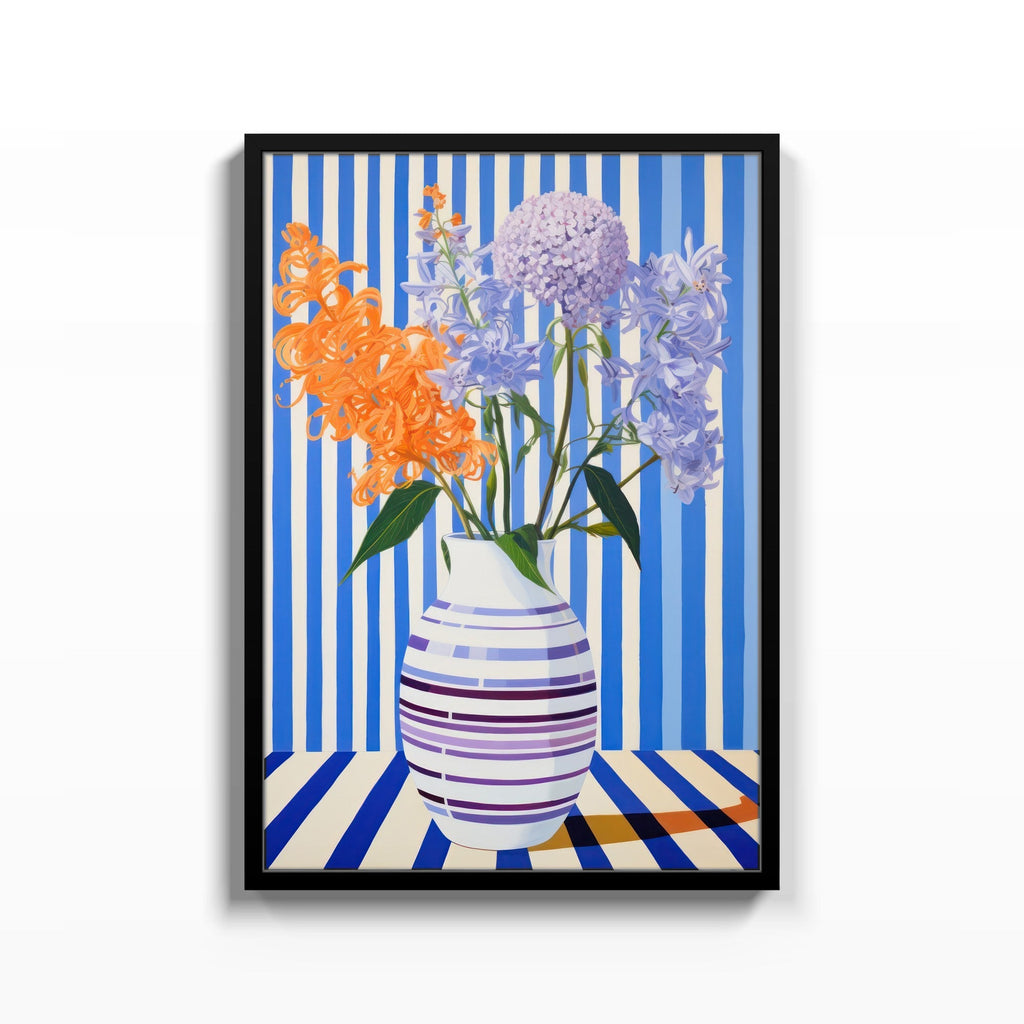 Flores y Rayas Azules cuadro decorativo para sala moderna | arte para hogar | Studio MagArt