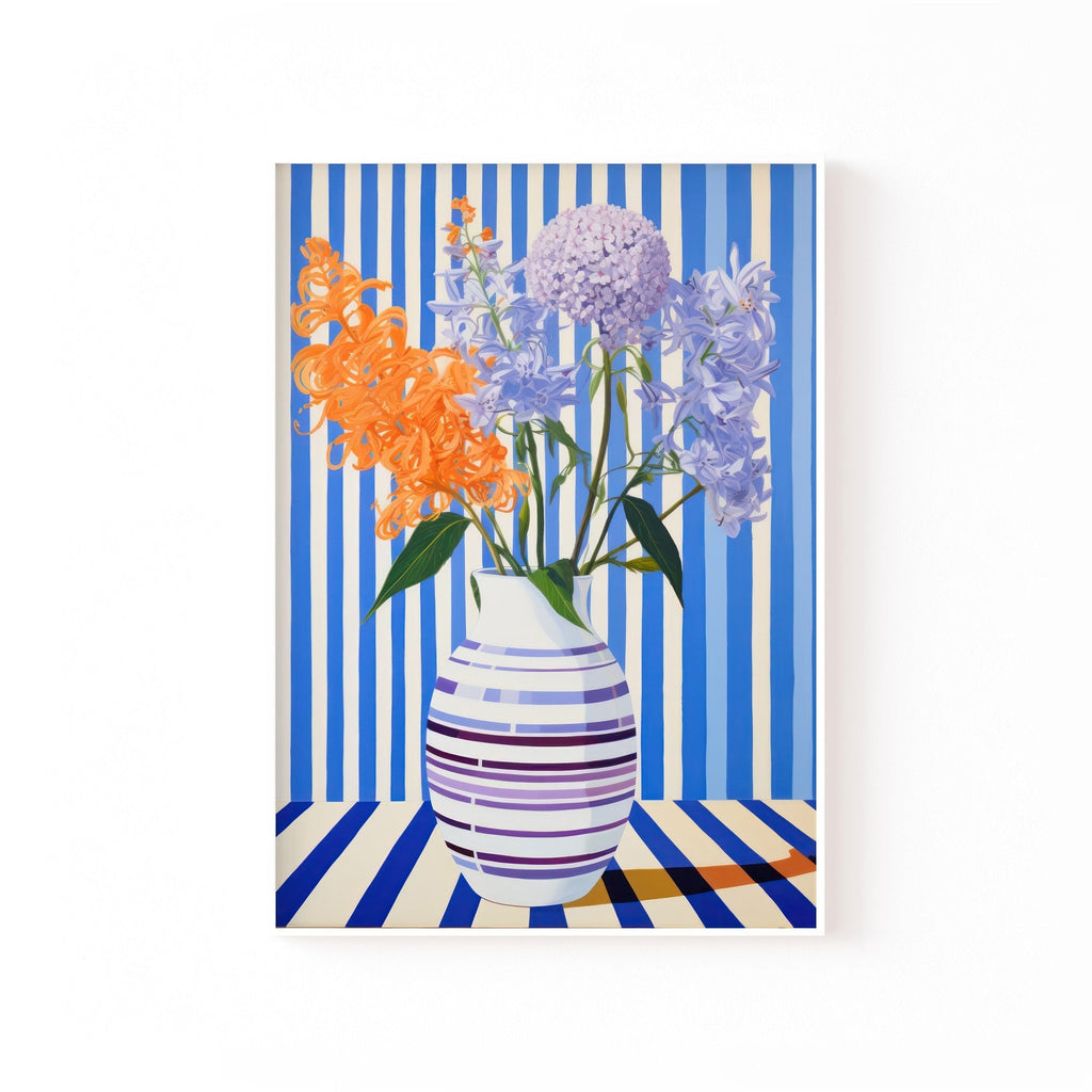 Flores y Rayas Azules cuadro decorativo para sala moderna | arte para hogar | Studio MagArt