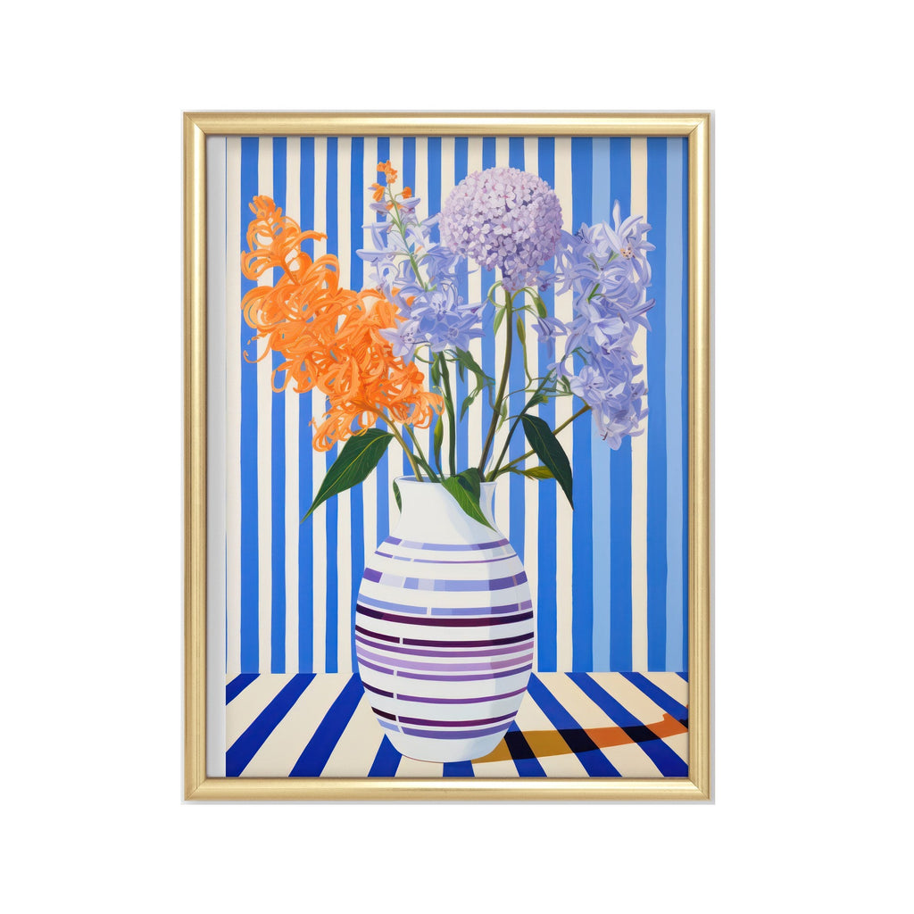 Flores y Rayas Azules cuadro decorativo para sala moderna | arte para hogar | Studio MagArt