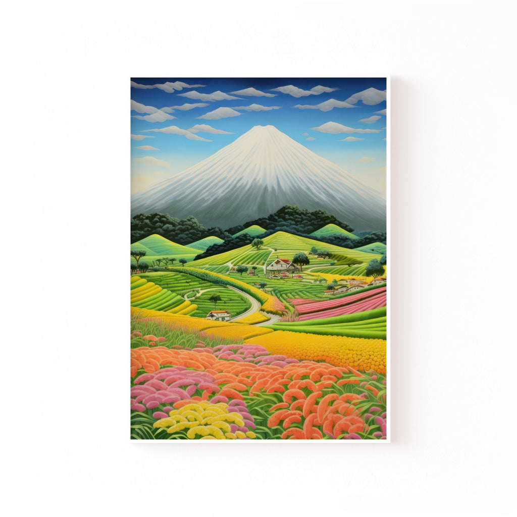 Fuji sobre Campos de Color – cuadro decorativo con marco blanco | Studio MagArt