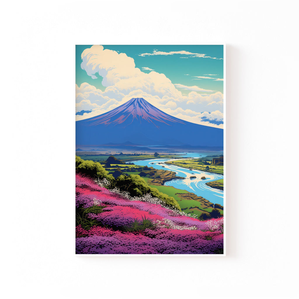 Fuji y el Río de Flores – cuadro decorativo con marco blanco | Studio MagArt