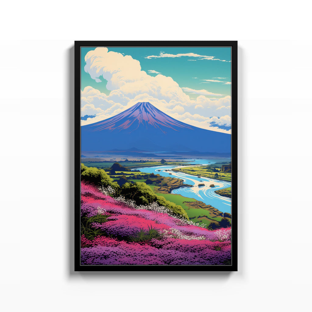 Fuji y el Río de Flores – cuadro decorativo con marco negro | Studio MagArt
