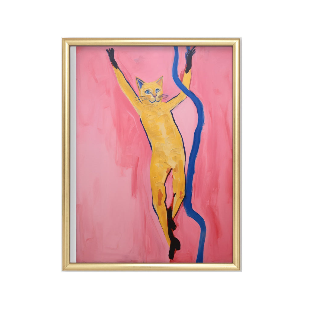 Gato Dorado sobre Rosa cuadro decorativo para sala moderna | arte para hogar | Studio MagArt
