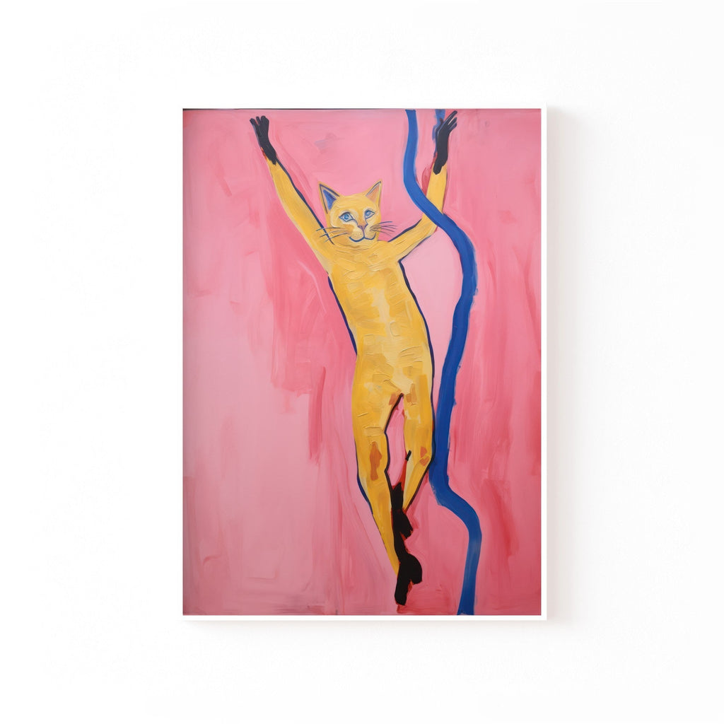 Gato Dorado sobre Rosa cuadro decorativo para sala moderna | arte para hogar | Studio MagArt