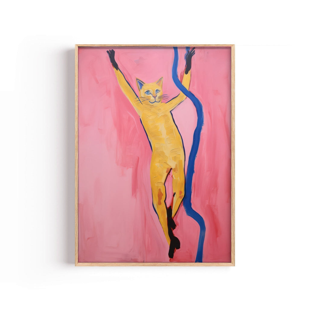 Gato Dorado sobre Rosa cuadro decorativo para sala moderna | arte para hogar | Studio MagArt