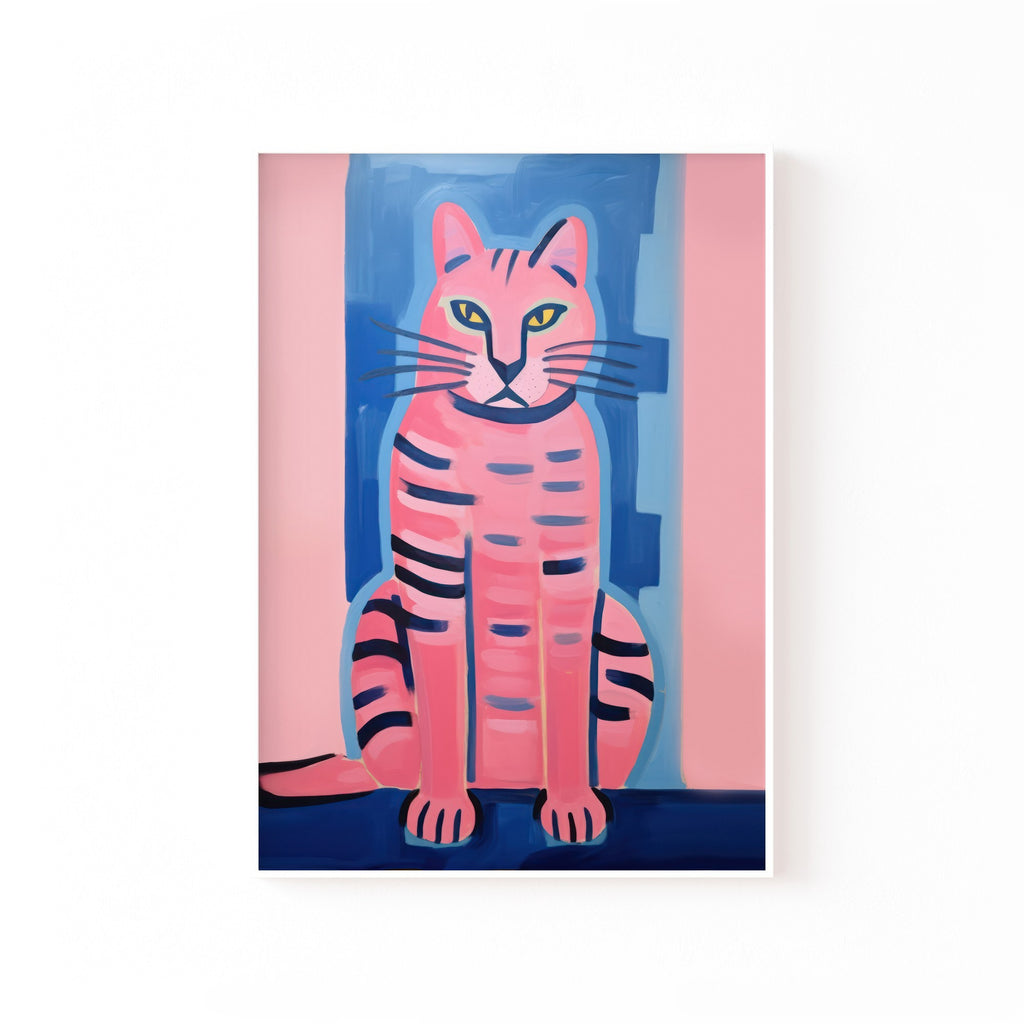 Gato Rosa – cuadro decorativo con marco blanco | Studio MagArt