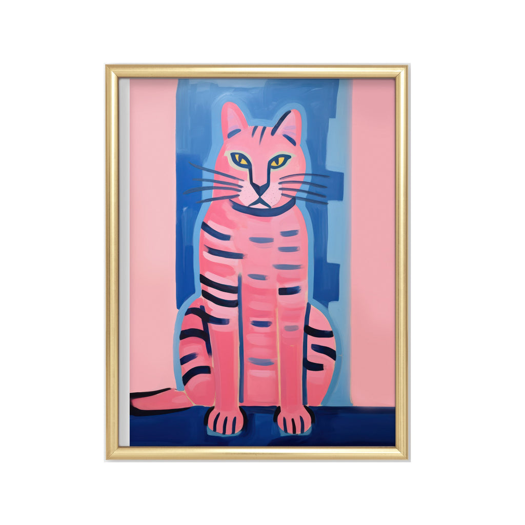 Gato Rosa – cuadro decorativo con marco dorado | Studio MagArt