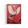 Grulla del Sol Rojo – cuadro decorativo con marco natural | Studio MagArt