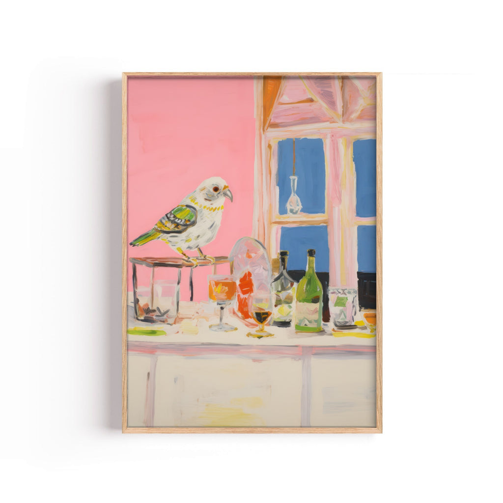 Loro en la Barra – cuadro decorativo con marco natural | Studio MagArt