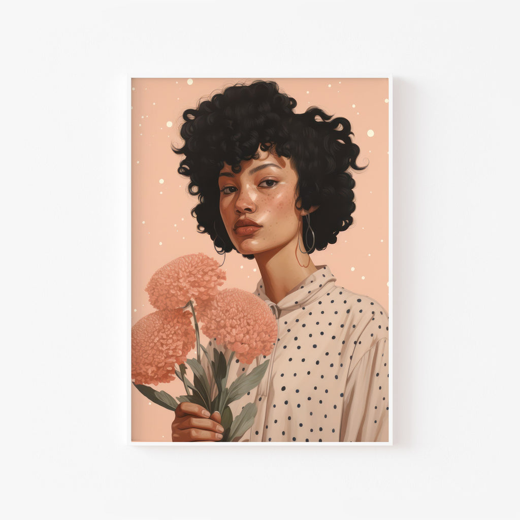 Mujer con Claveles – cuadro decorativo con marco blanco | Studio MagArt