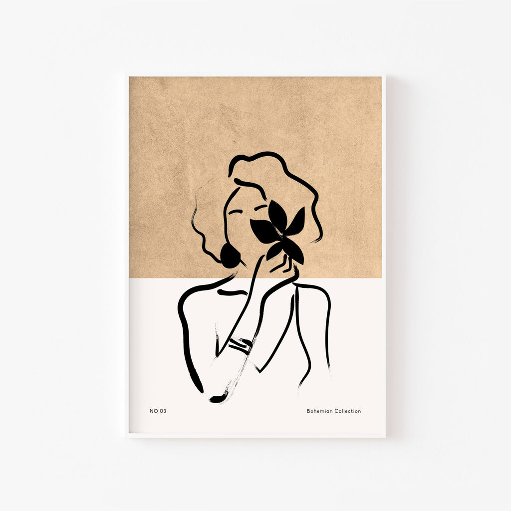 Mujer con Flor – cuadro decorativo con marco blanco | Studio MagArt