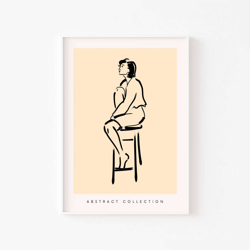 Mujer en Taburete – cuadro decorativo con marco blanco | Studio MagArt