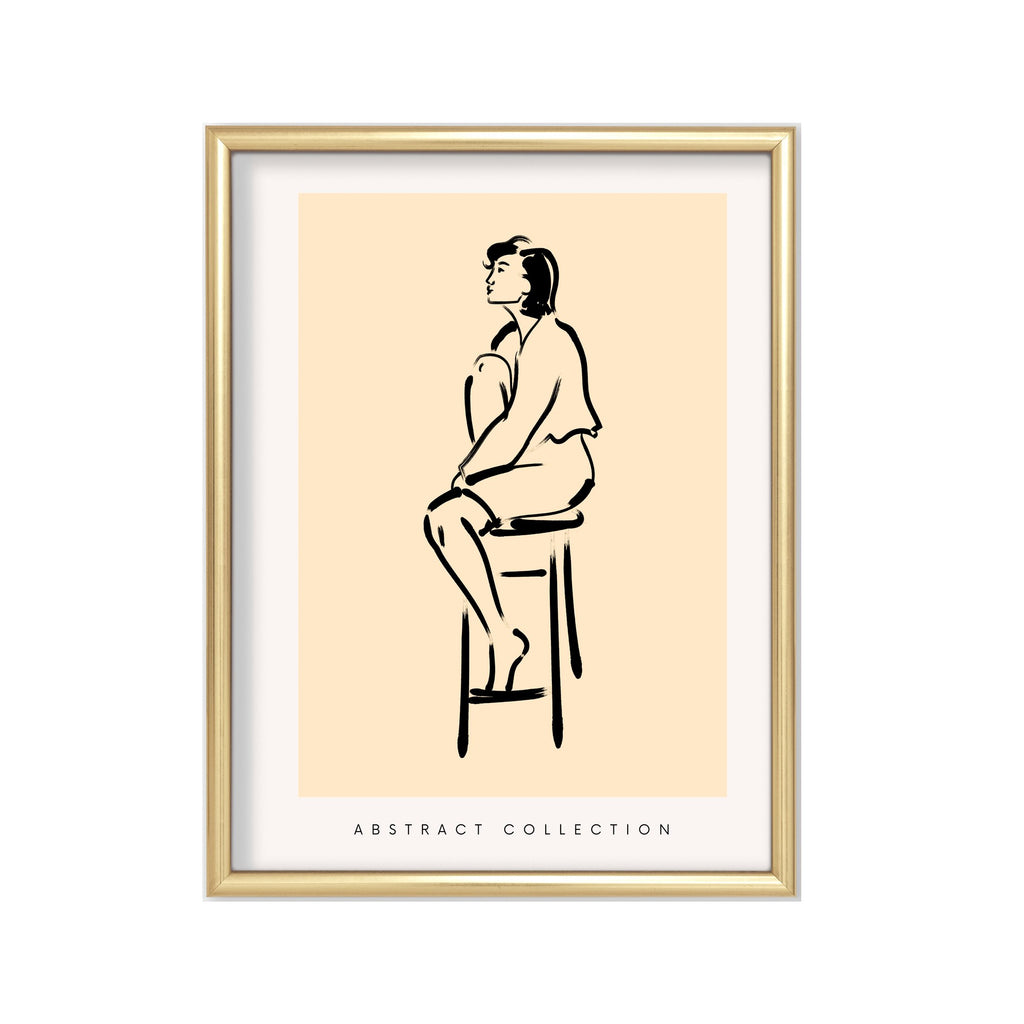 Mujer en Taburete – cuadro decorativo con marco dorado | Studio MagArt