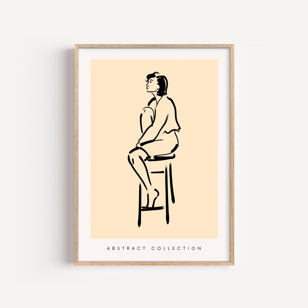 Mujer en Taburete – cuadro decorativo con marco natural | Studio MagArt