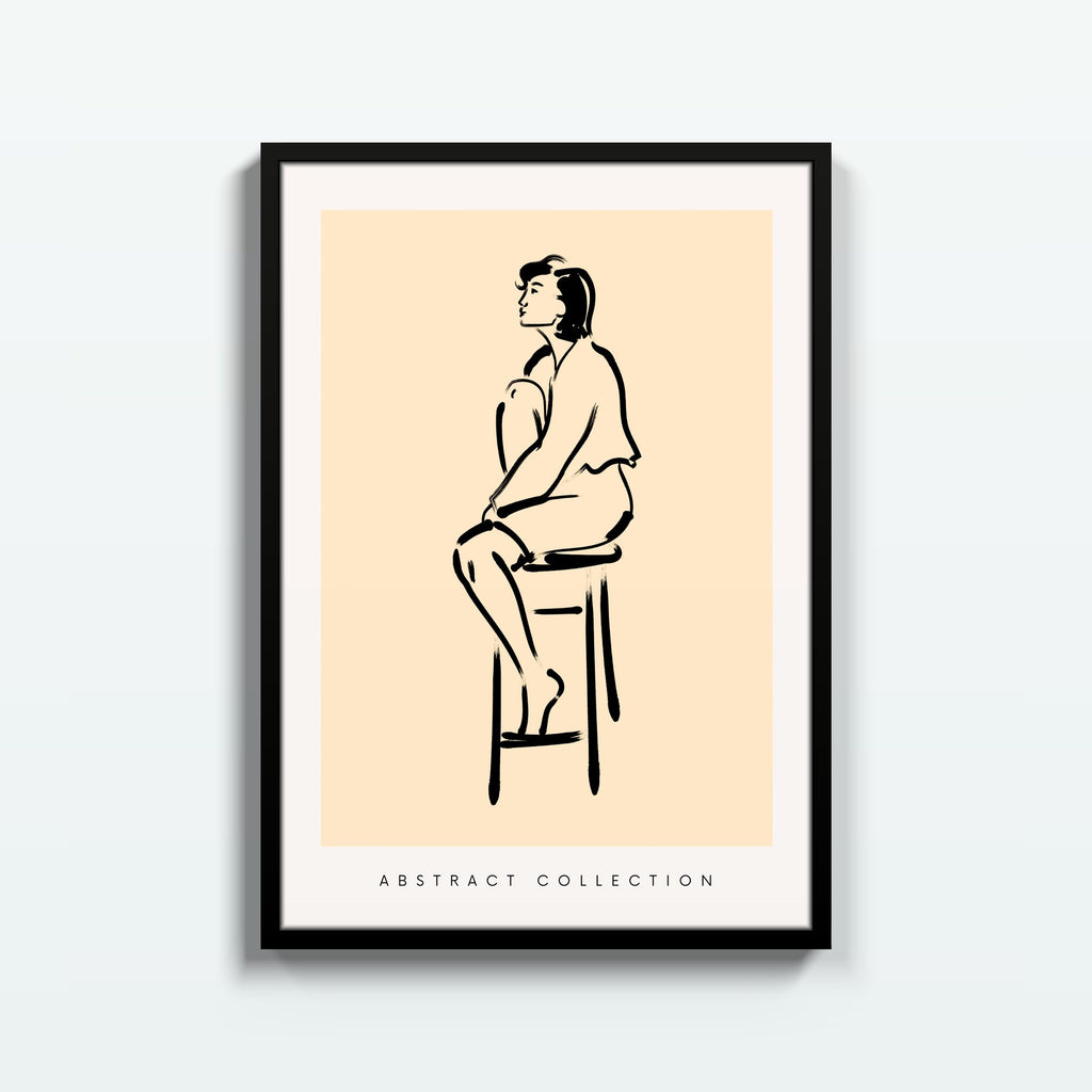 Mujer en Taburete – cuadro decorativo con marco negro | Studio MagArt
