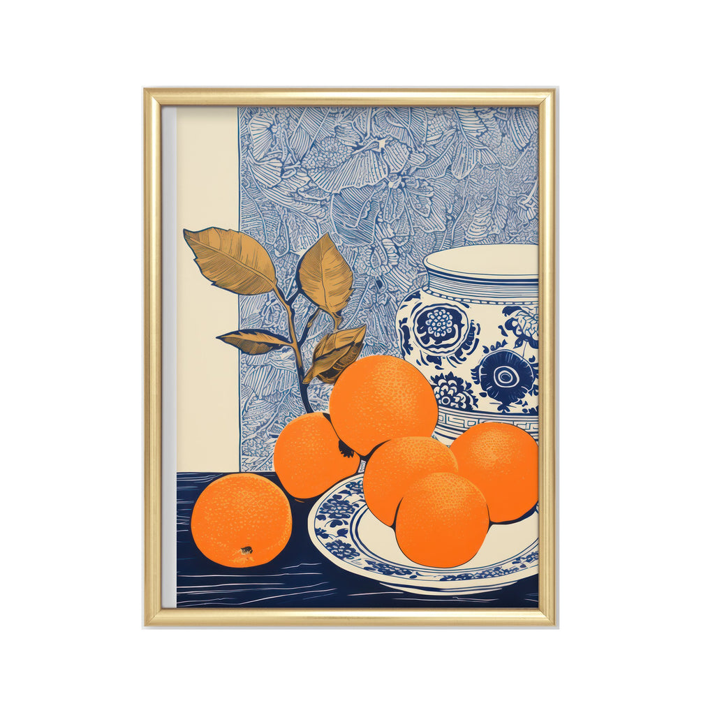 Naranjas y Porcelana – cuadro decorativo con marco dorado | Studio MagArt
