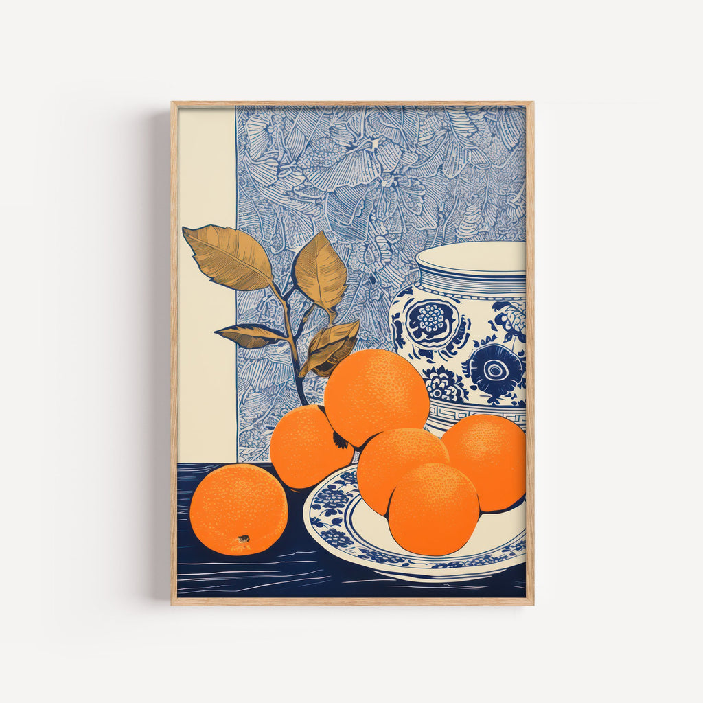 Naranjas y Porcelana – cuadro decorativo con marco natural | Studio MagArt
