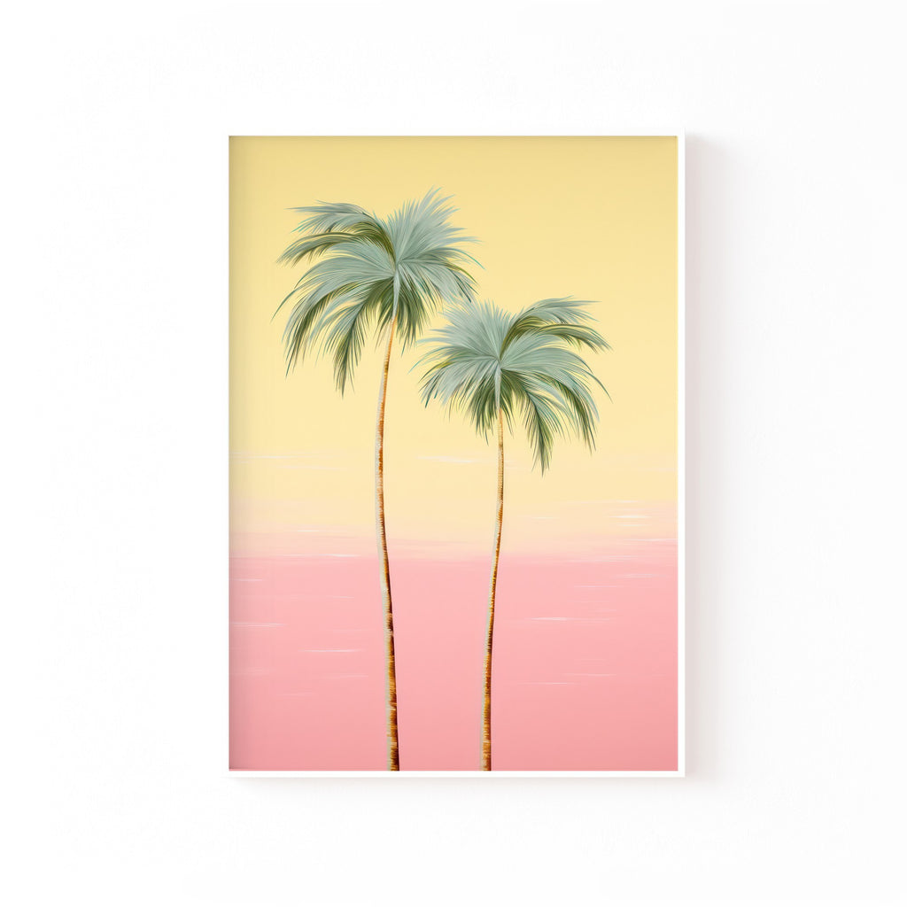 Palmeras al Atardecer Rosa – cuadro decorativo con marco blanco | Studio MagArt