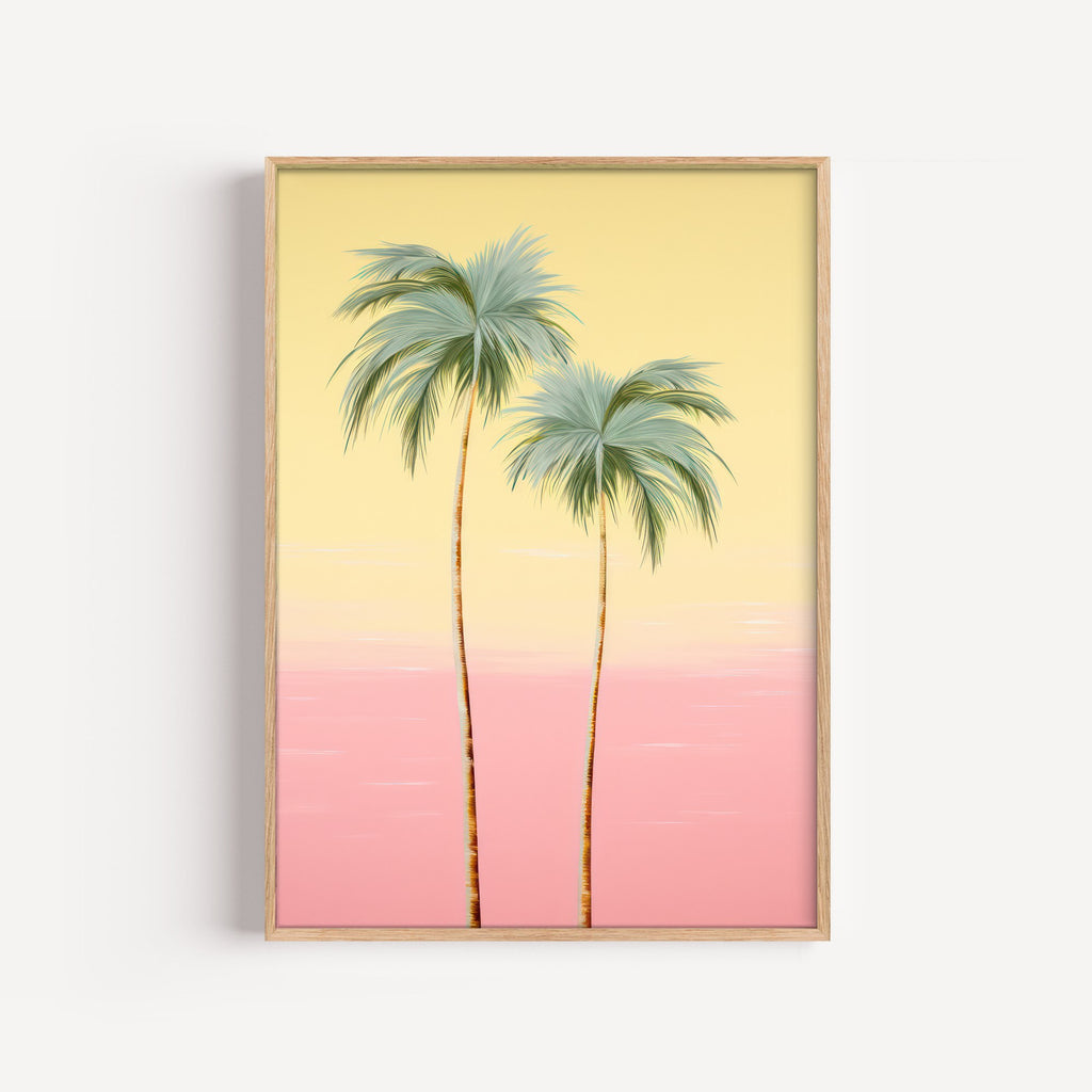 Palmeras al Atardecer Rosa – cuadro decorativo con marco natural | Studio MagArt