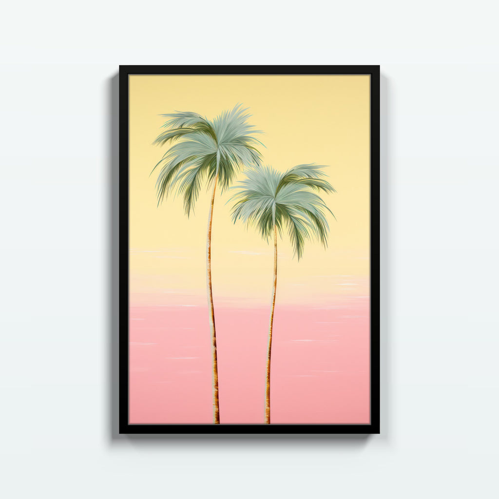 Palmeras al Atardecer Rosa – cuadro decorativo con marco negro | Studio MagArt
