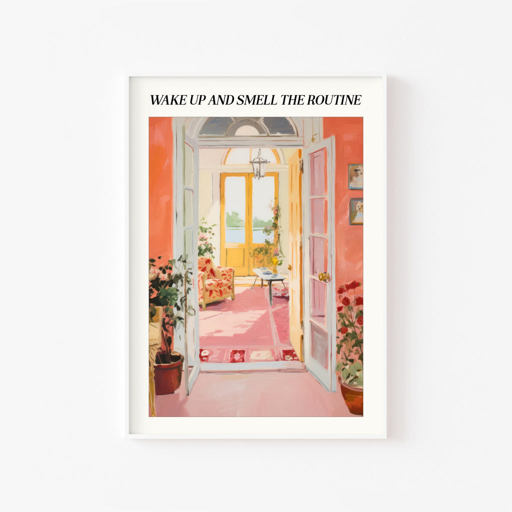 Wake Up and Smell the Routine – cuadro decorativo con marco blanco | Studio MagArt