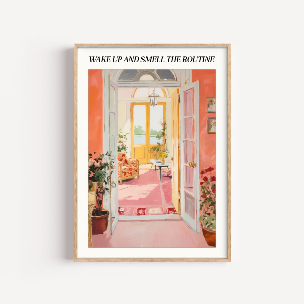 Wake Up and Smell the Routine – cuadro decorativo con marco natural | Studio MagArt